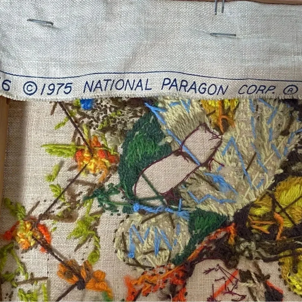 Crewel Embroidery Folk Needlepoint Wall Art Cottage Fairytale Handmade 1975 - Picture 6 of 10